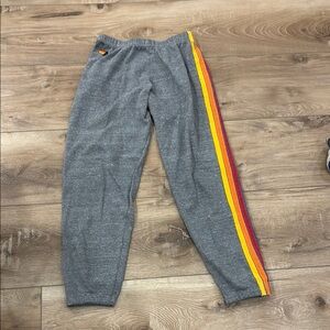 Gray Aviator Nation Sweatpants with Multicolor Stripe